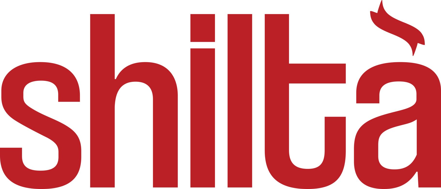 red logo spelling word Shilta, ribbon on top of the last letter